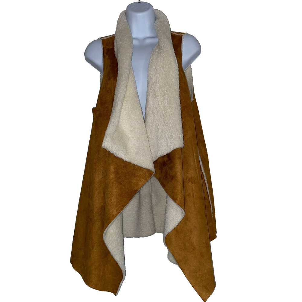 SOL Vest Womens Size Medium Brown Fleece Open Front